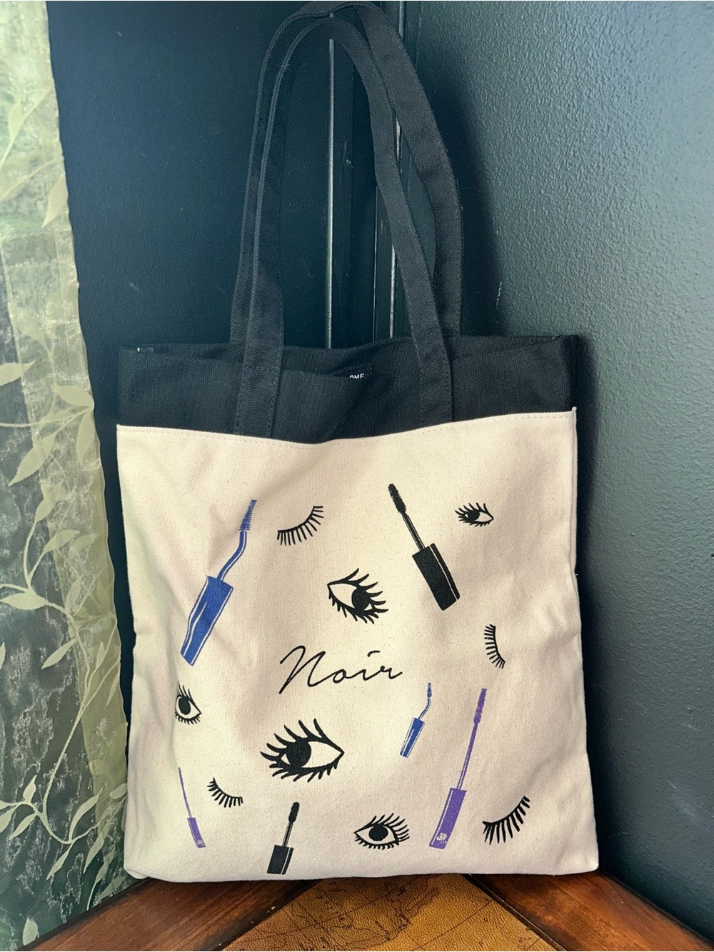 LANCOME Paris MASCARA EYES Canvas Tote Shopping-Travel-Laptop Noir Bag